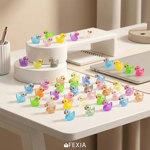 Image of FEXIA 100pcs Mini Ducks Glitter Resin Tiny Ducks Animals Figures to Hide Glow in the Dark Duck Figures for Dollhouse Aquarium Fairy Garden Decor