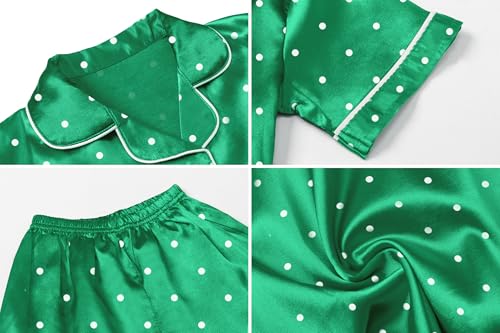 Image of Umeyda Women & Girls Pajamas Set, 2 Piece PJS Satin Silk Sleepwear Button-Down Top with Shorts for Mom Kids Gifts