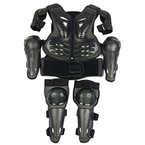 Kids Motorcycle Body Back Gilet Ensemble avec des tampons de Genoux et des Coudes, Un équipement de Protection du Motocross Pendant 5-13 Ans, Racing & Skateboard Safety Armor, Noir