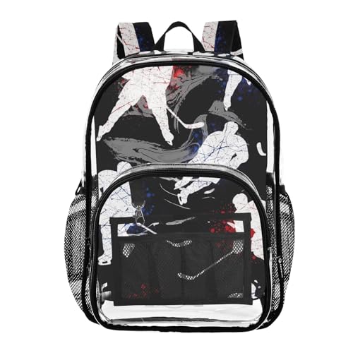 Funny Hockey Players Print Women Clear Backpack Cute Kids Girls Backpack Boys Large Plastic Approved Bag