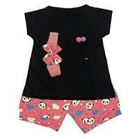 Conjunto Infantil Feminino, Blusa Preto e Short Estampado com Tiara, 1-3 Meses