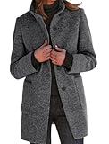 CHARTOU Women Winter Long Pea Coat Wool Blend Stand Collar Single Breast Thicken Blazer Jacket (Medium, Grey)