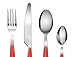EXZACT Cutlery Set of 24, Stainless Steel with Color Handles - 6 Forks, 6 Dinner Knives, 6 Dinner Spoons, 6 Teaspoons - EX07 (Red x 24)