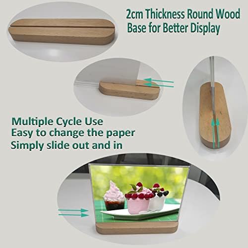 A4 Acrylic Menu Sign Holder Plastic Display Stands Sign Wood Base Double Sided Menu Holder for Tables Counter Poster Sign Display Stand for Restaurant Store Bar Company , 2 Pack