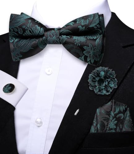 Image of Dubulle Mens Paisley Striped Bowtie Set Pre-tied Bowtie for Men and Pocket Square Set Wedding Business