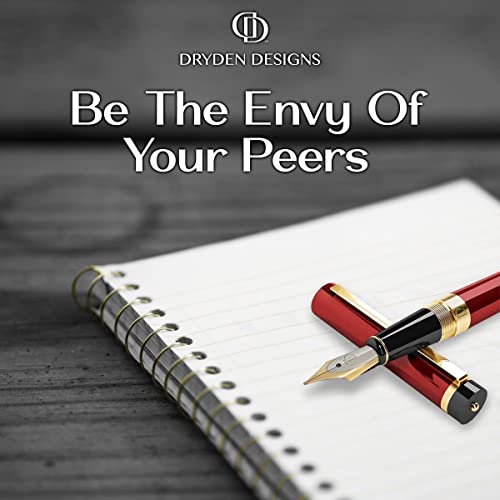 Dryden Designs Fountain Pen - Medium Nib | Includes 24 Ink Cartridges (12 Black 12 Blue) And Ink Refill Converter | Calligraphy Pen, Consistent Writing, Smooth Flow -Royal Red #TOP5