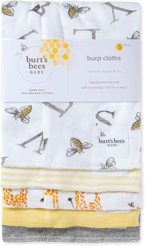 Image of Burt's Bees Baby - Burp Cloths, 5-Pack Extra Absorbent 100% Organic Cotton Drool Cloths