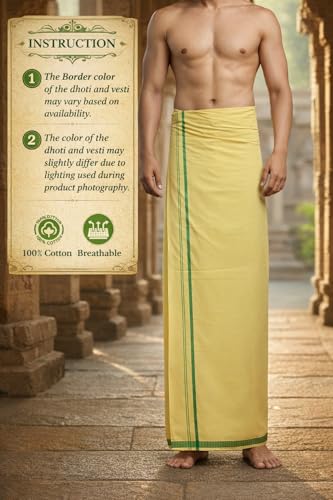 Image of Men's Cotton Dhoti & Towel set | Traditional South Indian Mundu | Soft Vesti for Men | Daily & Festive Wear | 2mtr | 33 x 66 cm Towel