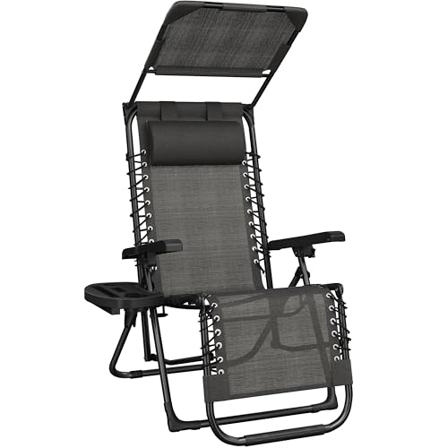 Yaheetech Tumbonas Jardin Exterior, Tumbonas Plegables con Reposacabezas y Parasol, Soportado 115 kg, para Piscina, Jardín, Tumbona Piscina Resistente a Intemperie, Gris Oscuro