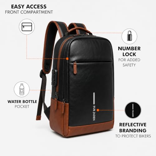 Image of FUR JADEN Anti Theft Number Lock Backpack Bag with 15.6 Inch Laptop Compartment,Organizer Pocket for Men Women Boys Girls (Tan&Black)