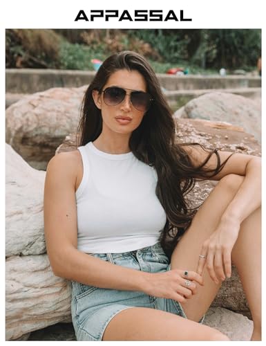 Retro Aviator Sunglasses for Women Mens Double Bridge 70s Shades AP37382