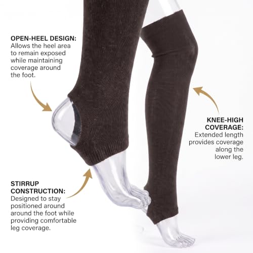 Image of Tipi Toe Women's Stirrup Yoga Socks, Lightweight Knee-High Leg Warmers, Open Heel Non-Slip Design. Ideal for Yoga & Dance