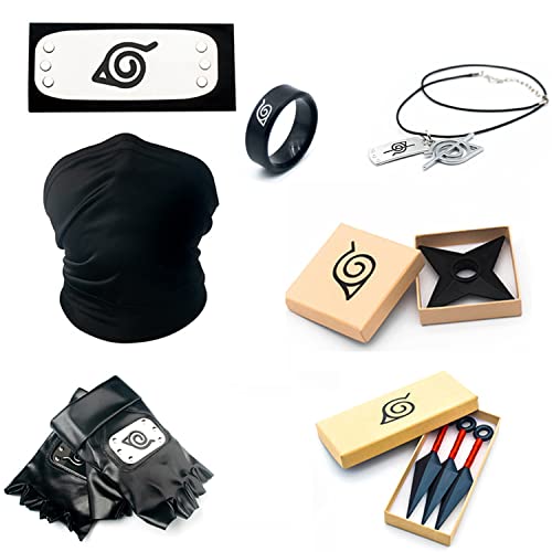 luckyVIP Anime Cosplay Accessoires Accessoires Konoha Bandeau Anneau En Acier Inoxydable Collier Pendentif Kakashi Masque Gants Jouets En Plastique De Noël Enfants Cadeaux Pour Adultes Cover