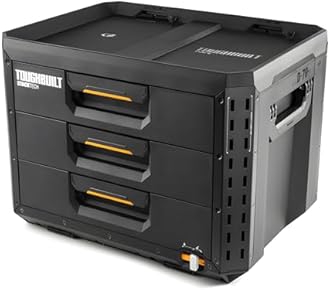 ToughBuilt StackTech XL 3 Drawer Tool Box, Heavy-Duty Portable Tools Chest, 50 lb Capacity - Stackable Toolbox Storage Organizer with 22 Dividers, Auto-Latching Drawers and Accessory Rails