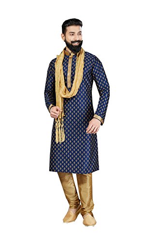 Kurta Pajama for Men Indian Designer Wedding Partywear Royal Outfit Traditional Ethnic India Dress Navy Blue