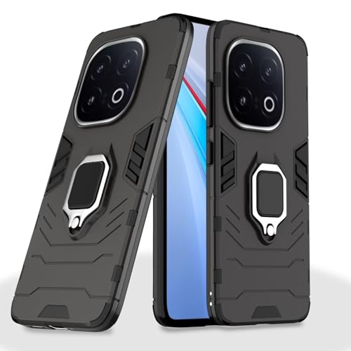 Image of Pikkme D5 Tough Armor Bumper Case | 360 Protection Case | Ring Holder Stand Back Cover for iQOO 13 5G (Black)