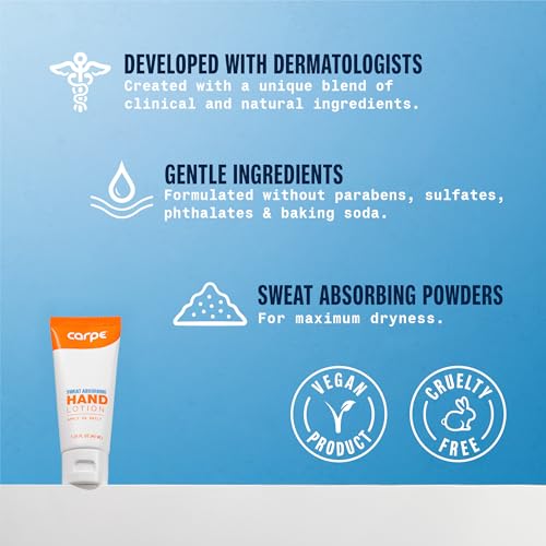 Image of Carpe Sweat Absorbing Hand Lotion, A dermatologist-recommended smooth lotion that helps stop hand sweat, Great for hyperhidrosis (Original Eucalyptus)