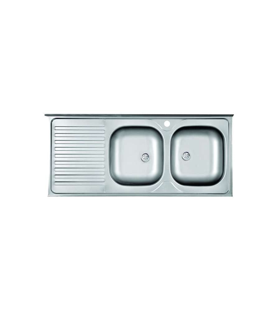 MABEL Lavello Cucina 2 Vasche a destra con Gocciolatoio Lavabo da Appoggio Lavandino Cucina Acciaio Inox Spazzolato Facile da Pulire Profondità Vasche 15cm - L 120cm x P 50cm Lavello cucina 120cm