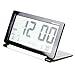Tzou Multifunction Silent LCD Digital Large Screen Travel Desk Electronic Alarm Clock, Date/Time/Calendar/Temperature Display, Snooze, Folding (Black+Silver) (0616)