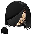 DTNESS 40 Inch Firewood Log Rack Cover 104 x 102 x 61 cm, Heavy Duty 600D Oxford Firewood Log Hoop Cover with PVC Backing, Outdoor Waterproof Round Fire Wood Rack Cover with Zipper, Buckles, Velcro