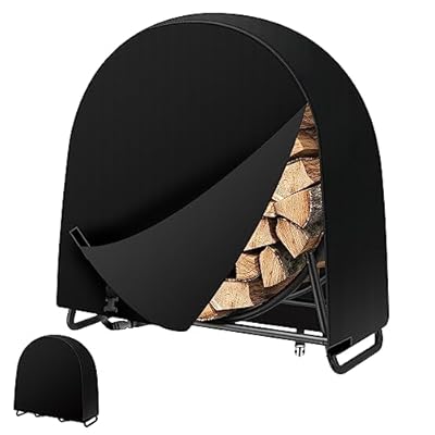 DTNESS 40 Inch Firewood Log Rack Cover 104 x 102 x 61 cm, Heavy Duty 600D Oxford Firewood Log Hoop Cover with PVC Backing, Outdoor Waterproof Round Fire Wood Rack Cover with Zipper, Buckles, Velcro