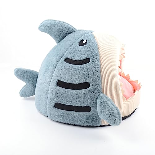 Hifrenchies Shark Haustierhaus für Französische Bulldogge, Haifischhaus, waschbar, Hundehöhle und Bett mit abnehmbarem Kissen, Haifischbett und Haus für Hunde und Katzen (Größe L, Blau)
