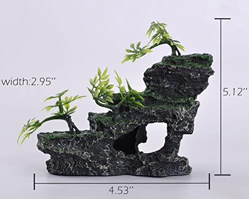 IBWell Aquarium Ornament, Mountain View Stone with Moss Tree Rock Cave Landscape Artificial Fish Tank Decoration