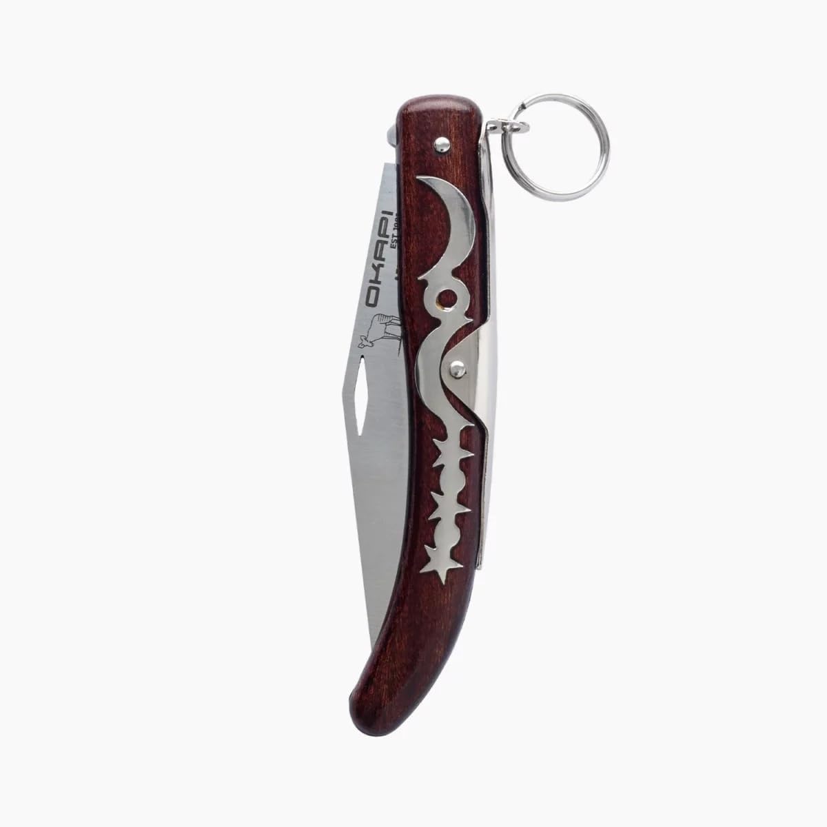 Okapi Lock 907E Folding Knife | Stainless Steel Blade | Lockback Pocket Knife with Wood Handle and Locking Ring