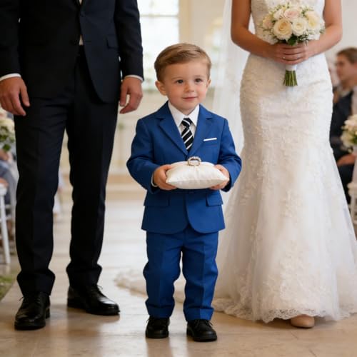 Image of Baby Boy Formal Suit for Toddler Infant Tuxedo Dress Suits | Little Gentleman, Wedding Ring Bearer Outfit, Vest Pants Long-Sleeve Shirt Tie, Birthday Party Christmas Prom, Classic