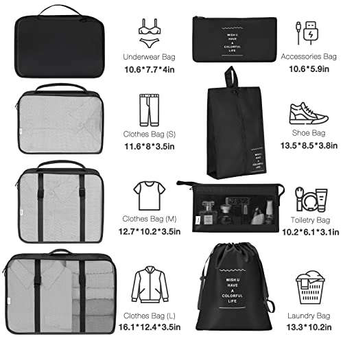 8-Set-Packing-Cubes-for-SuitcasesPacking-Cubes-with-Shoe-Bag-Cosmetics-Bag-Clothing-Bag-Accessories-Bags-Packing-Cubes-for-Travel-Luggage-Organizer-Women-MenBlack