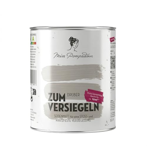 MissPompadour Klarlack seidenmatt 1L für Innen - Parkettlack Holzlack farblos - Klarlack für Holz Treppen Parkett - Versiegelung für Kreidefarbe Möbelfarbe Möbellack - PU-Acryllack transparent