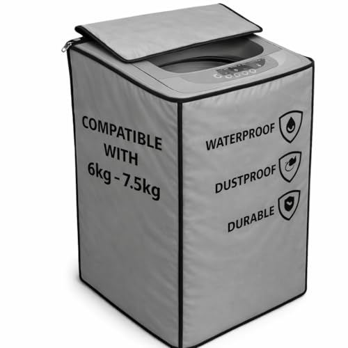 Image of Washing Machine Cover Top Load 6kg to 7.5kg | Heavy Duty Waterproof Polyester Protective Cover | Dustproof & UV Resistant | Universal Fit For All Fully Automatic Machine (Gray)