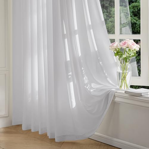 Image of FMFUNCTEX Grey Sheer Curtains, 90 Inch, Rod Pocket, 2 Panels for Bedroom | Grey Semi Sheer Airy Drapes for Living Room, Faux Silk, Light Filtering for Privacy Without Blocking Natural Light