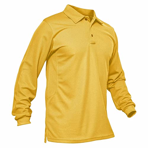 MAGCOMSEN Mens Tactical Polo Long Sleeve Golf Shirts for Men Summer Polo Shirts T Shirts Mens Golf Shirts Casual Fishing Work Shirts Golf Polos Yellow L