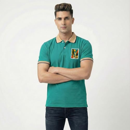 Image of Men's Regular Fit Solid Half Sleeve Casual Tipping Collar Polo T-Shirt