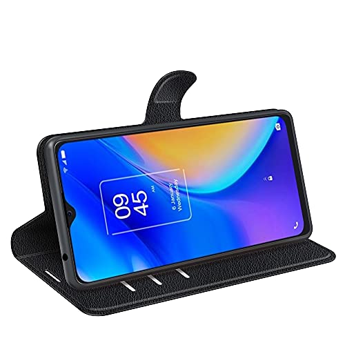 Kompatibel mit TCL 20 SE Display 6.82 T761H T671H Abdeckung Schutzhülle Cover Stand Flip Buch Buch Gel Silikon Magnetschutz Eco Leder Kartenfach (Schwarz)