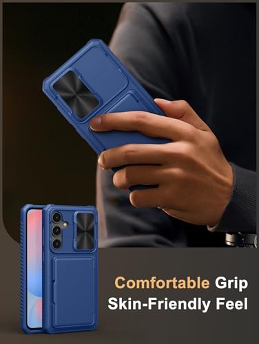Image of Vihibii PC,Silicone For Samsung Galaxy S24 FE Wallet Back Cover With Card Holder(4 Cards)[RFID Blocking] & Slide Camera Cover & Raised Edges Protect,Shockproof Rugged Case 6.7 inch 2024,Blue