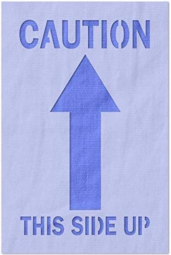Stencil Stop Caution This Side Up Stencil - Reusable for DIY Projects, Painting, Drawing, Crafts - 14 Mil Mylar Plastic (10.88 x 18 inches)