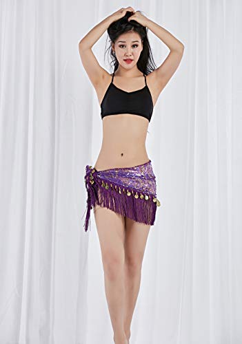 Women's Tassels Fringed Sequins Triangle Belly Dance Hip Scarf Skirt Waist Belt for Outfits Performance4