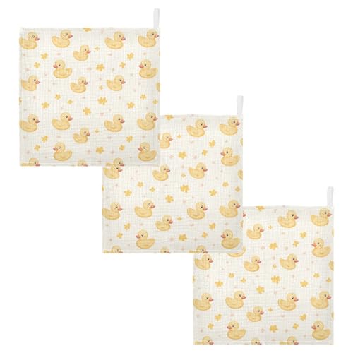 Image of vvfelixl Cute Yellow Rubber Ducks Baby Burp Cloths Baby Muslin Washcloths for Boys Girls Cotton Babys Face Towel for Newborn Infants Soft and Absorbent 11.8 X 11.8 in, 5 Pack