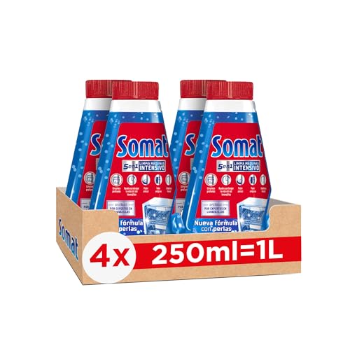 Somat Limpia Máquinas Aditivo Lavavajillas (pack de 4, total: 1000 ml) para el interior de la máquina, eficaz limpiador