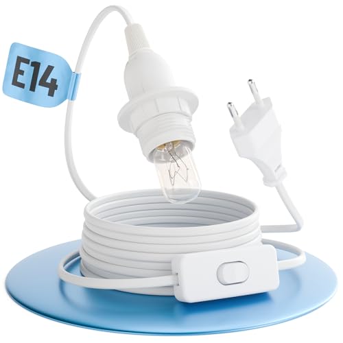 greate Portalámparas E14 con cable y interruptor blanco 3,5 metros - cable con interruptor y enchufe máximo 60W 250V - casquillo con interruptor, cable y casquillo, portalamparas, porta lamparas