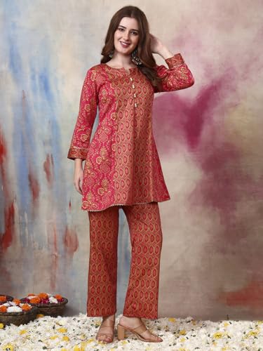 Image of Tissu Women's Plus Size Pure Cotton Grey Floral Tunic with Palazzo Co-ords