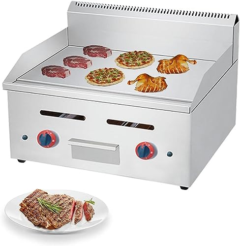 Plancha de gas comercial de 2 quemadores, resistente, manual, parte superior plana, placa de calefacción de acero inoxidable, parrilla portátil de gas propano, restaurante, parrilla de gas, barbacoa