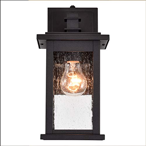 Image of MICSIU 12.25 inch Dusk to Dawn Sensor Black Outdoor Wall Light 1 Pack Cottage | Classic Exterior Wall Sconce with Clear Seedy Glass, Anti-Rust Porch Light Fixtures for House, Garage, Patio