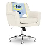 Serta Ashland Home Office Desk Chair with Button Tufted Mid-Back, Memory Foam Cushion and Padded Arms, Mid Century Modern Vanity Armchair with Wheels for Bedroom, Chrome Metal Base, Ivory