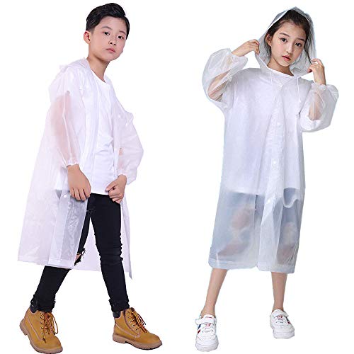 AUFIKR Lot de 2 ponchos de pluie portables et réutilisables pour enfants de 6 à 12 ans pour le camping, la randonnée, les voyages, la randonnée… (White) Cover