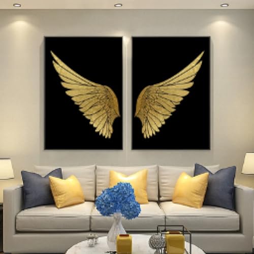 Toile or plume KEBIA peinture murale 60x80 cm lot de 2 affiches design moderne sans cadre