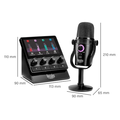 Image of Hercules Stream Starter Kit, Includes Stream 100 and HUD-600 USB Microphone + 3 Months Voicemod Pro, Core Streaming apps pre-Integrated (OBS, Streamlabs), Compatible with PC Only