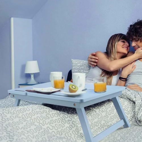 Image of VASIL MART A Versatile Laptop Table or lapdesk with a Spacious Working Area for Home That is Made of Solid Mango Wood and is Adjustable Foldable, with Phone and Tablet Holder (Sky Blue)